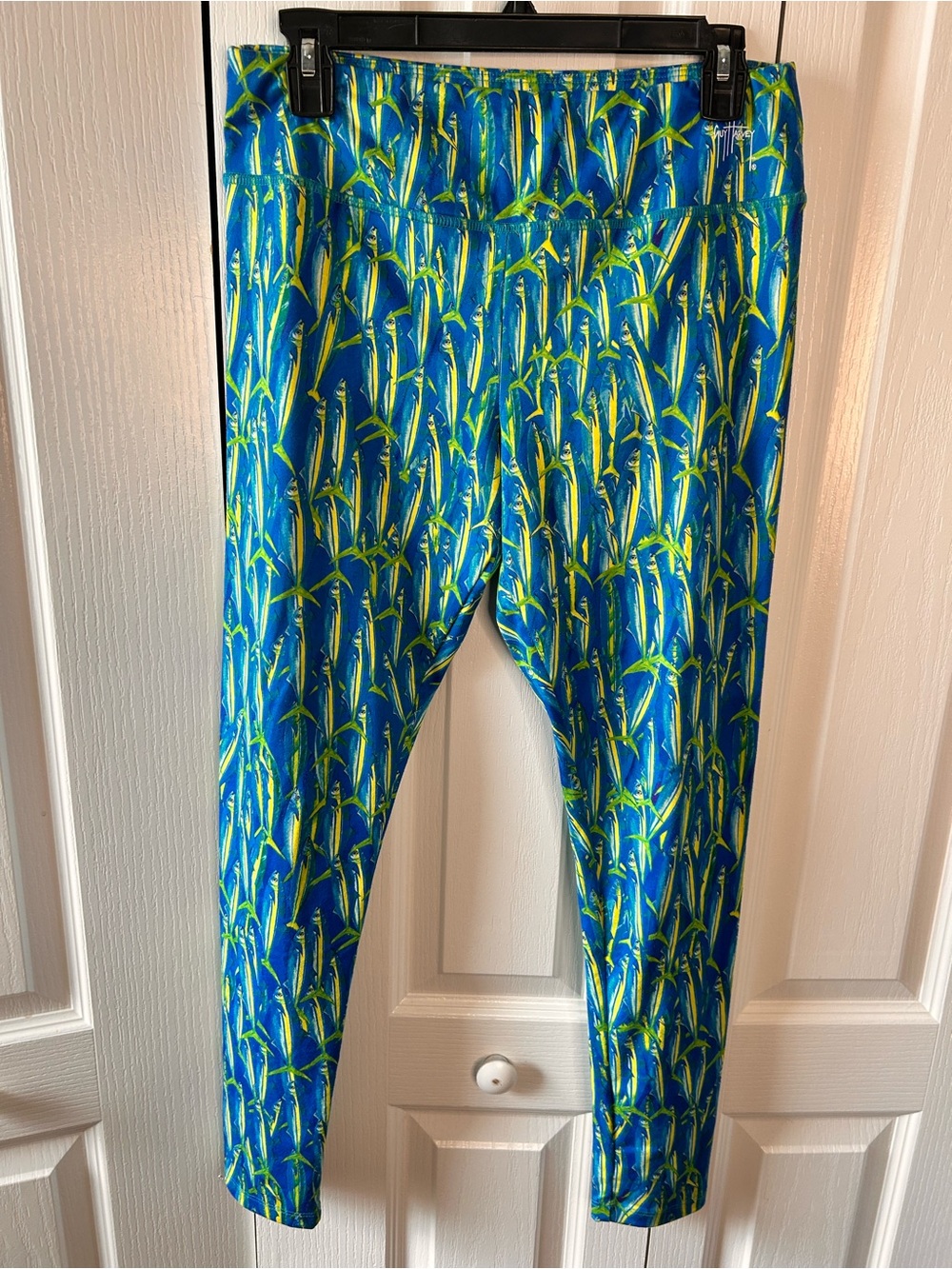 Guy Harvey Legging Women M Blue Yellowfin Tuna Fish Allover Print Pant Key West